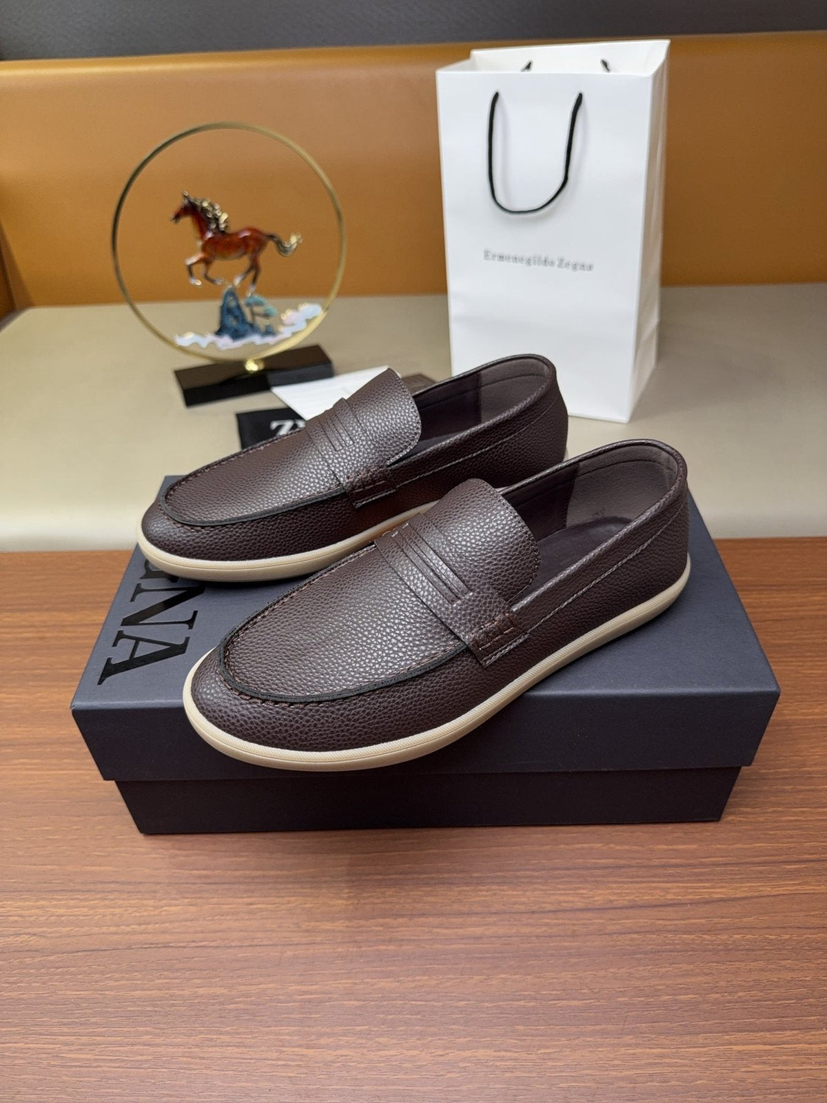 Zegna Men's Textured Slip-On Loafers — front