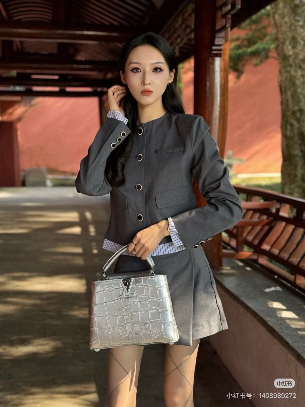 Trapezoid Top-Handle Bag with V Hardware — hero