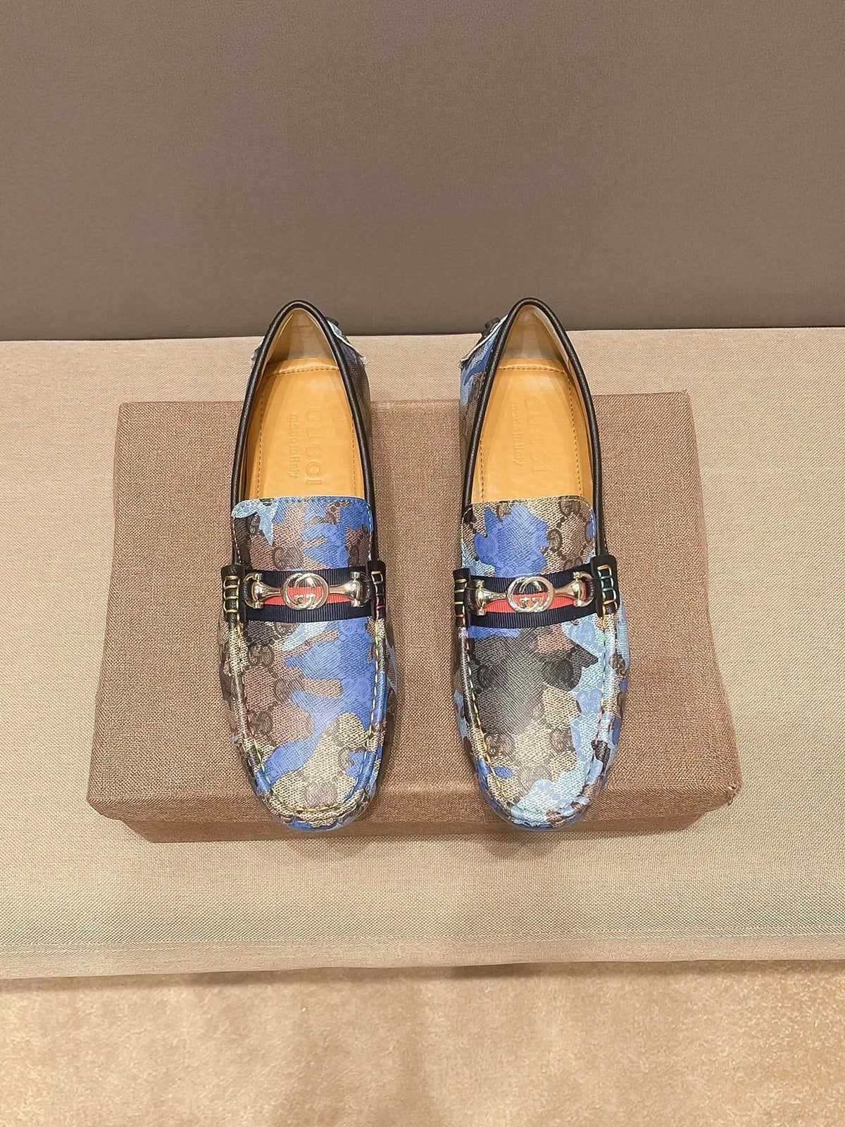 Gucci Patterned Metal-Accent Loafers — front