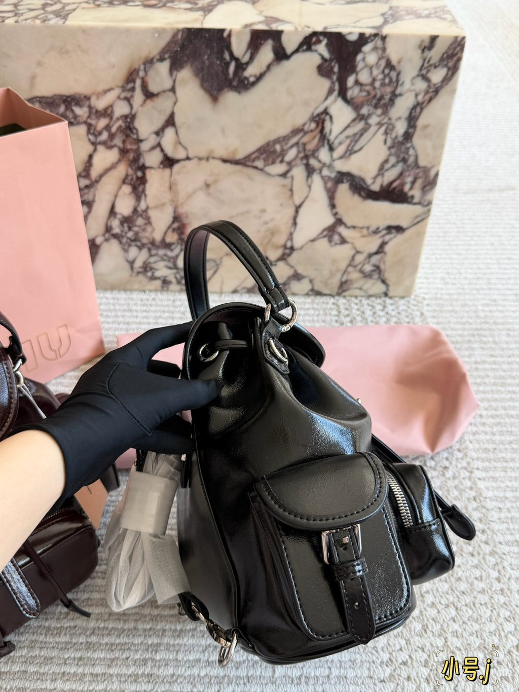 Miu Miu Buckle-Flap Pocket Backpack — side