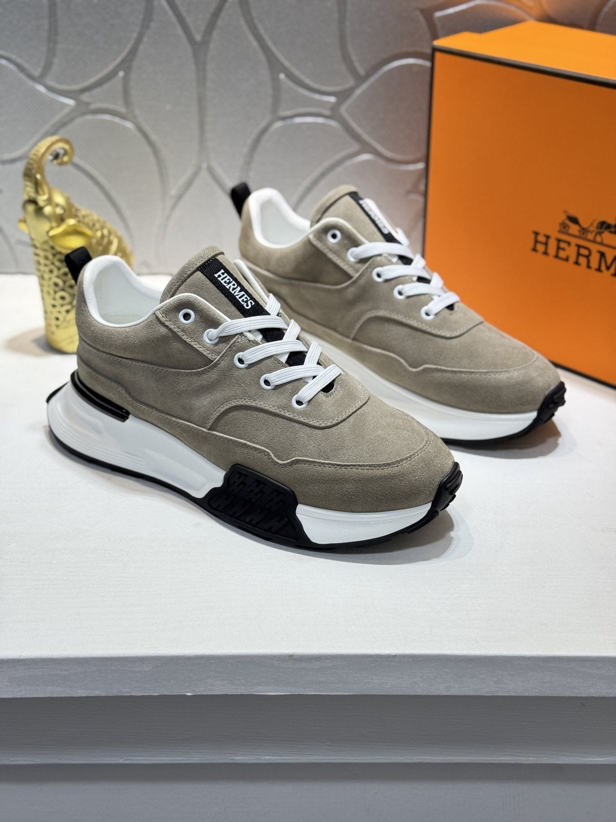 Hermès Men's Paneled Lace-Up Sneakers — front