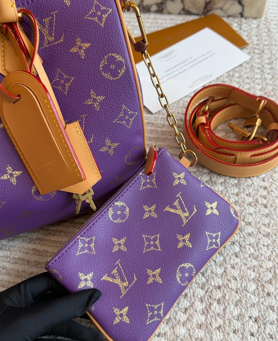 Louis Vuitton Speedy Purple Gold Monogram Boston Bag — detail
