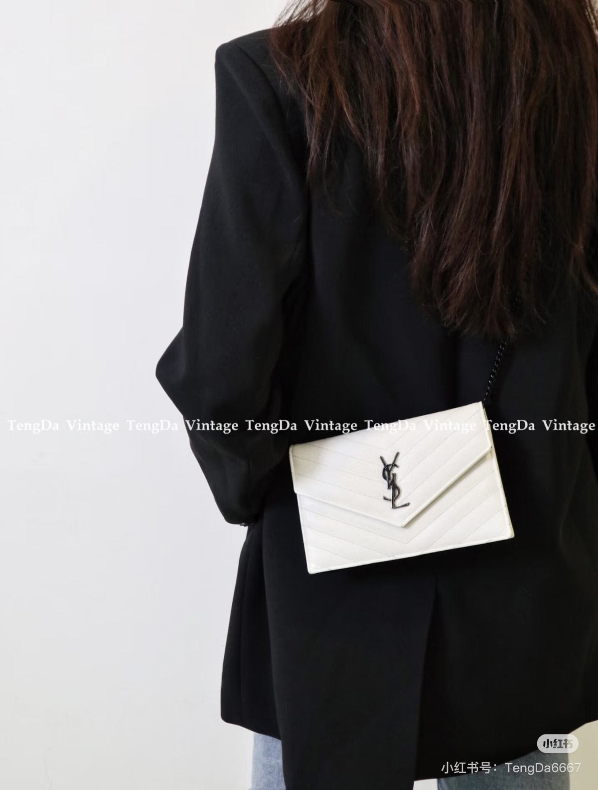Saint Laurent Chevron-Quilted Envelope Wallet on Chain — model
