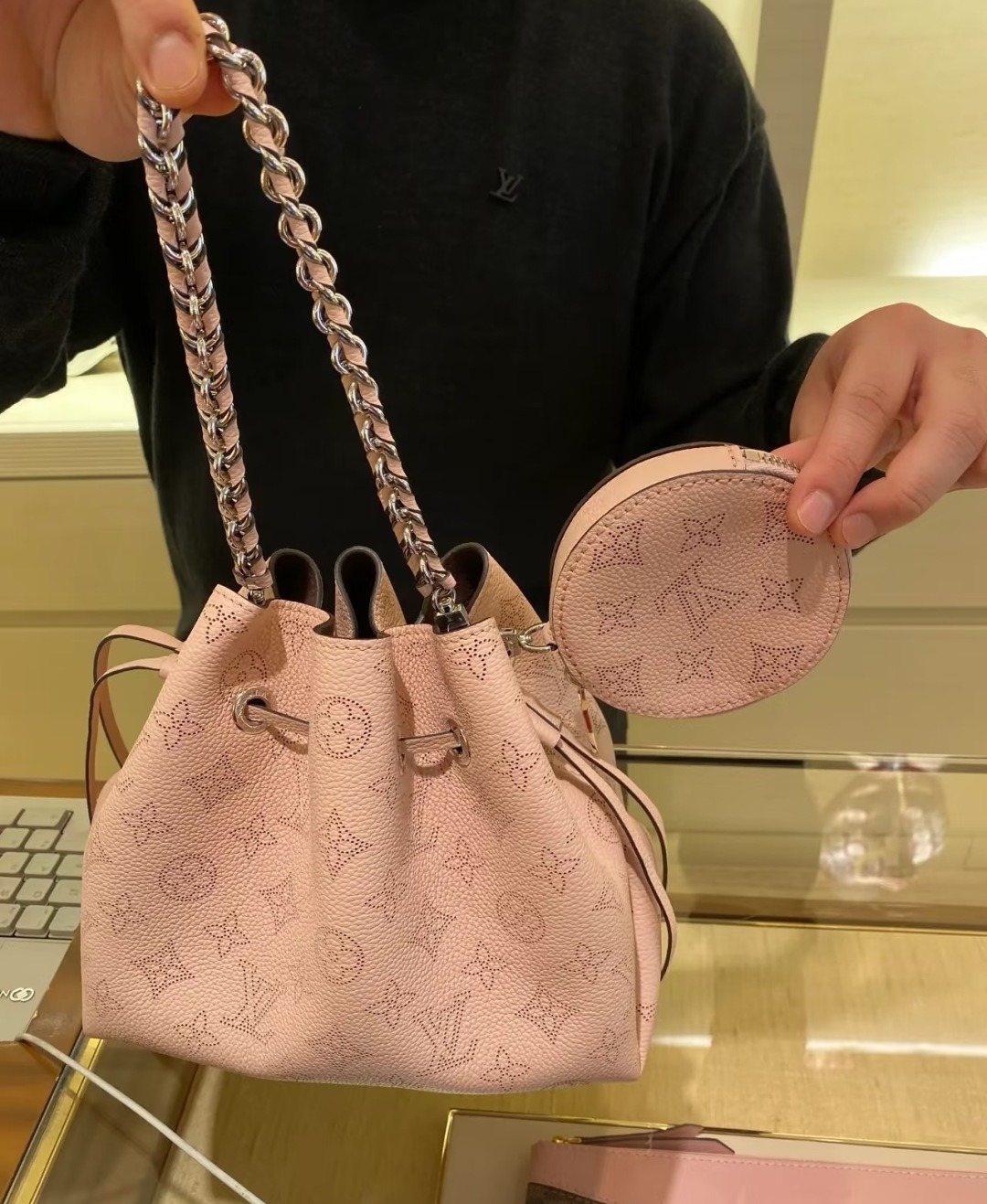 Louis Vuitton Bella Monogram Bucket Bag — model