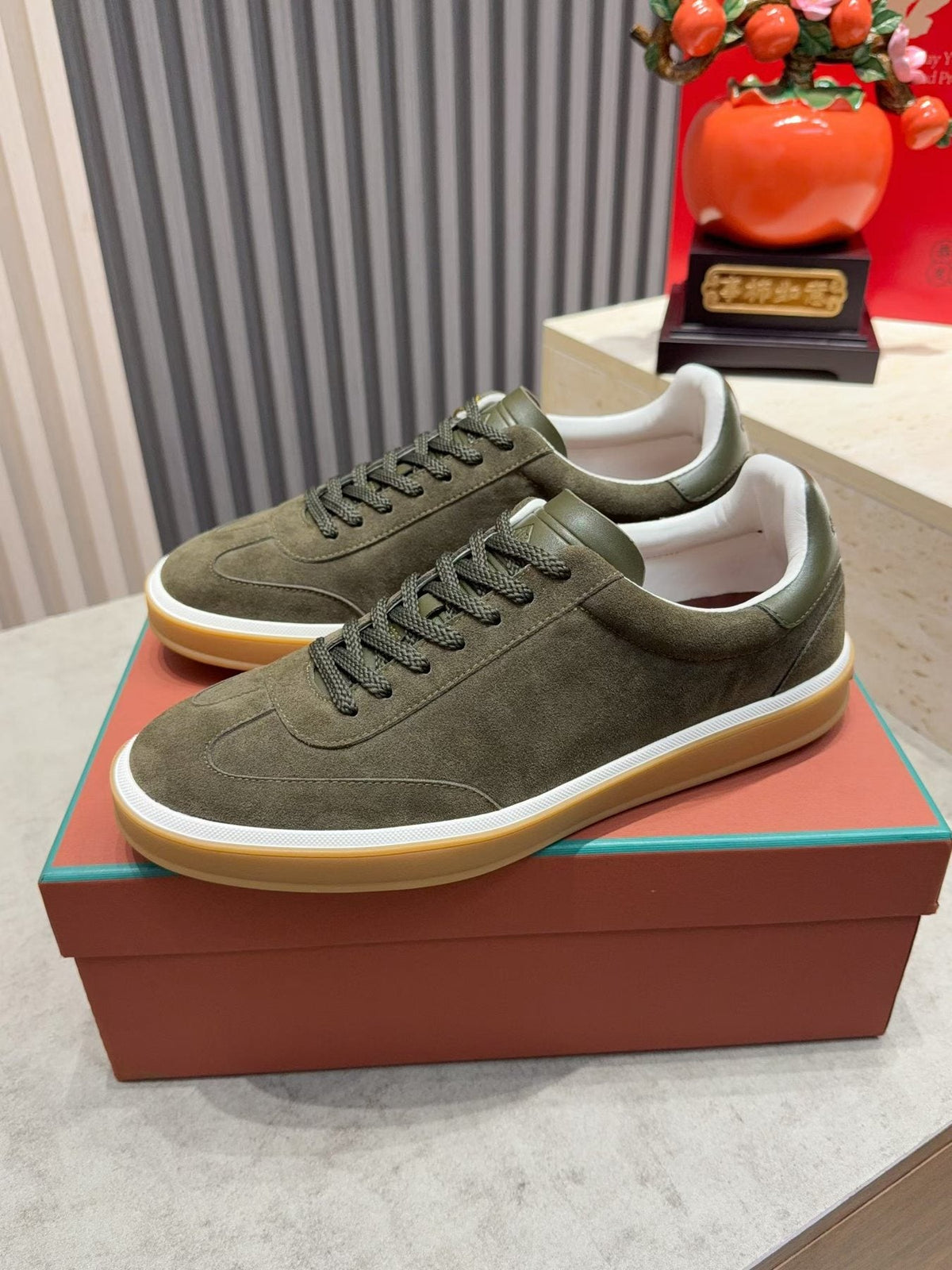 Loro Piana Tennis Walk Suede Low-Top Sneakers — front