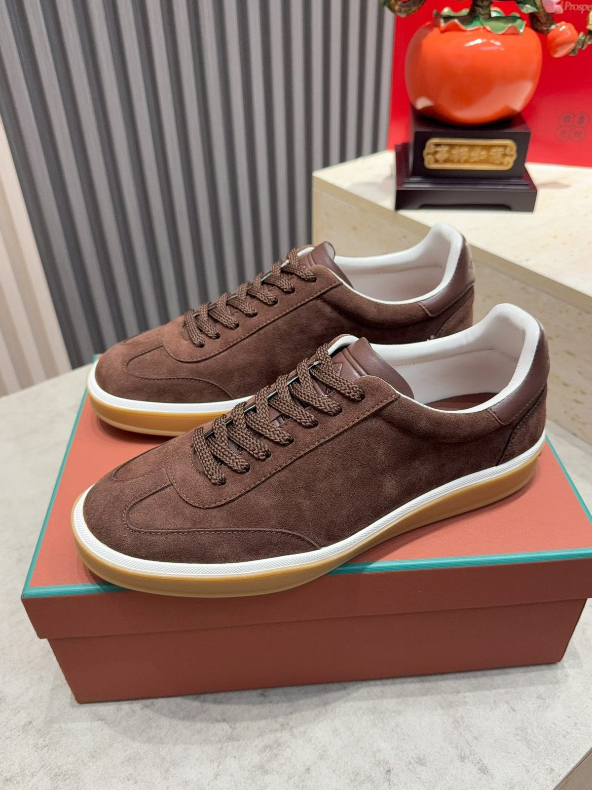 Loro Piana Tennis Walk Suede Low-Top Sneakers — front