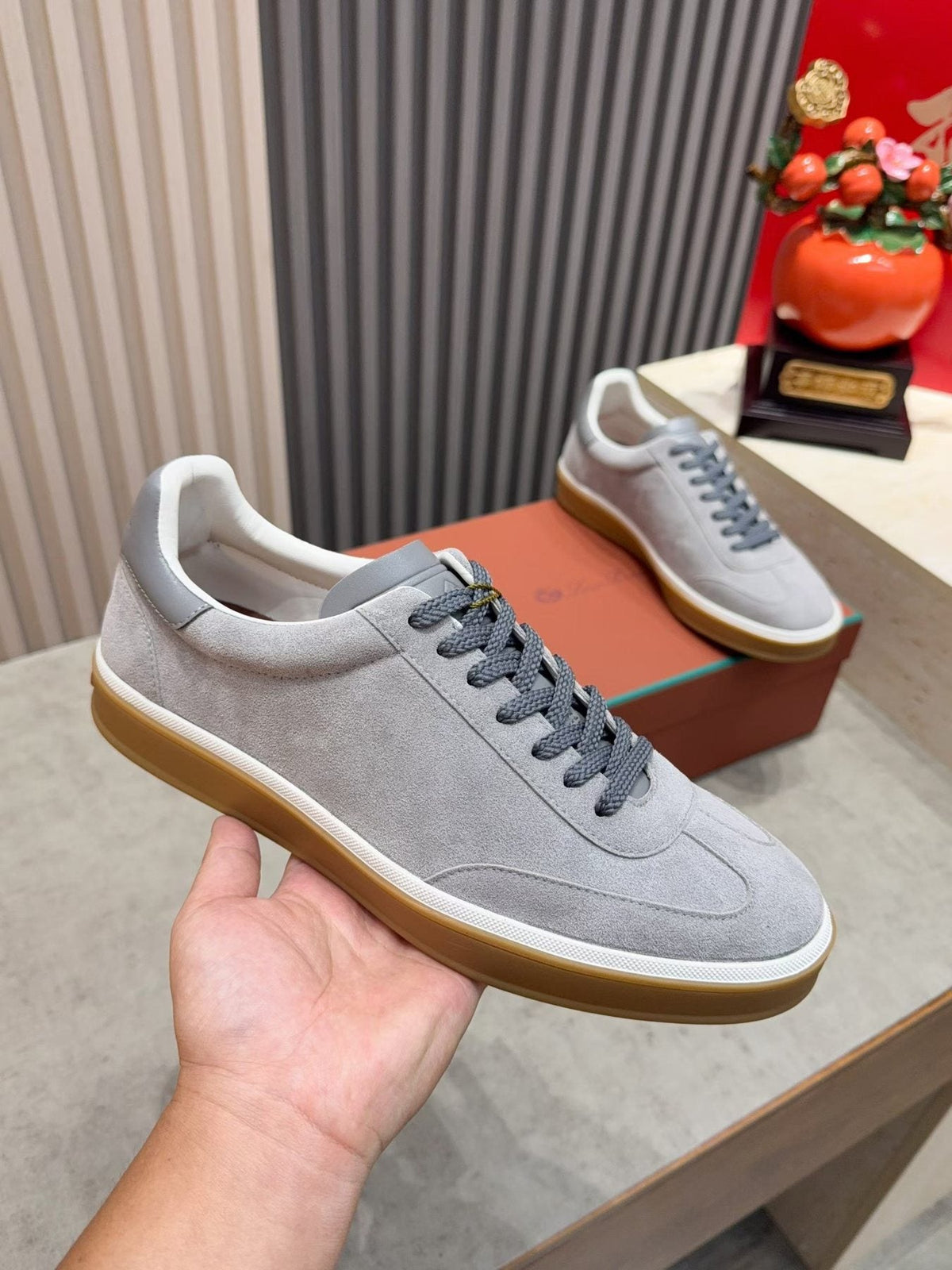 Loro Piana Tennis Walk Suede Low-Top Sneakers — model