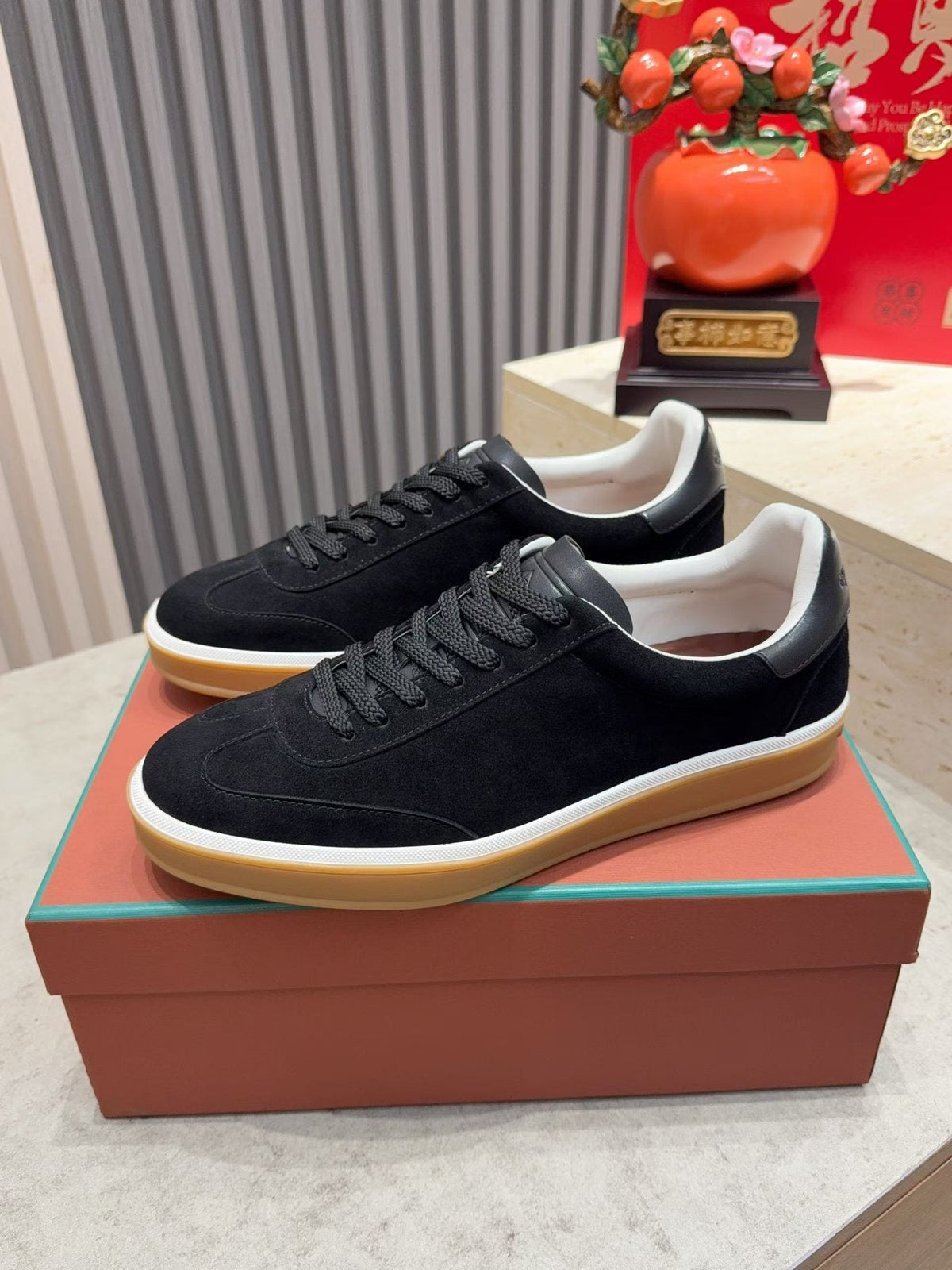 Loro Piana Tennis Walk Suede Low-Top Sneakers — front