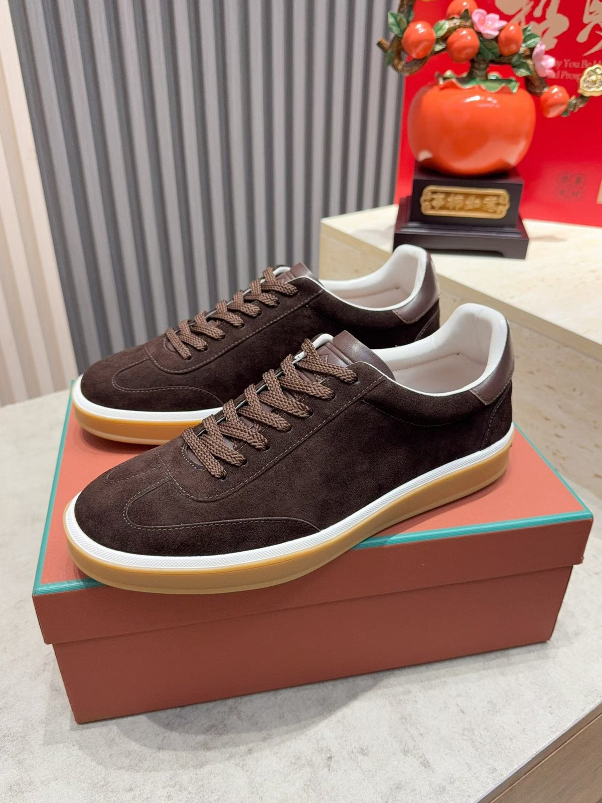 Loro Piana Tennis Walk Suede Low-Top Sneakers — front