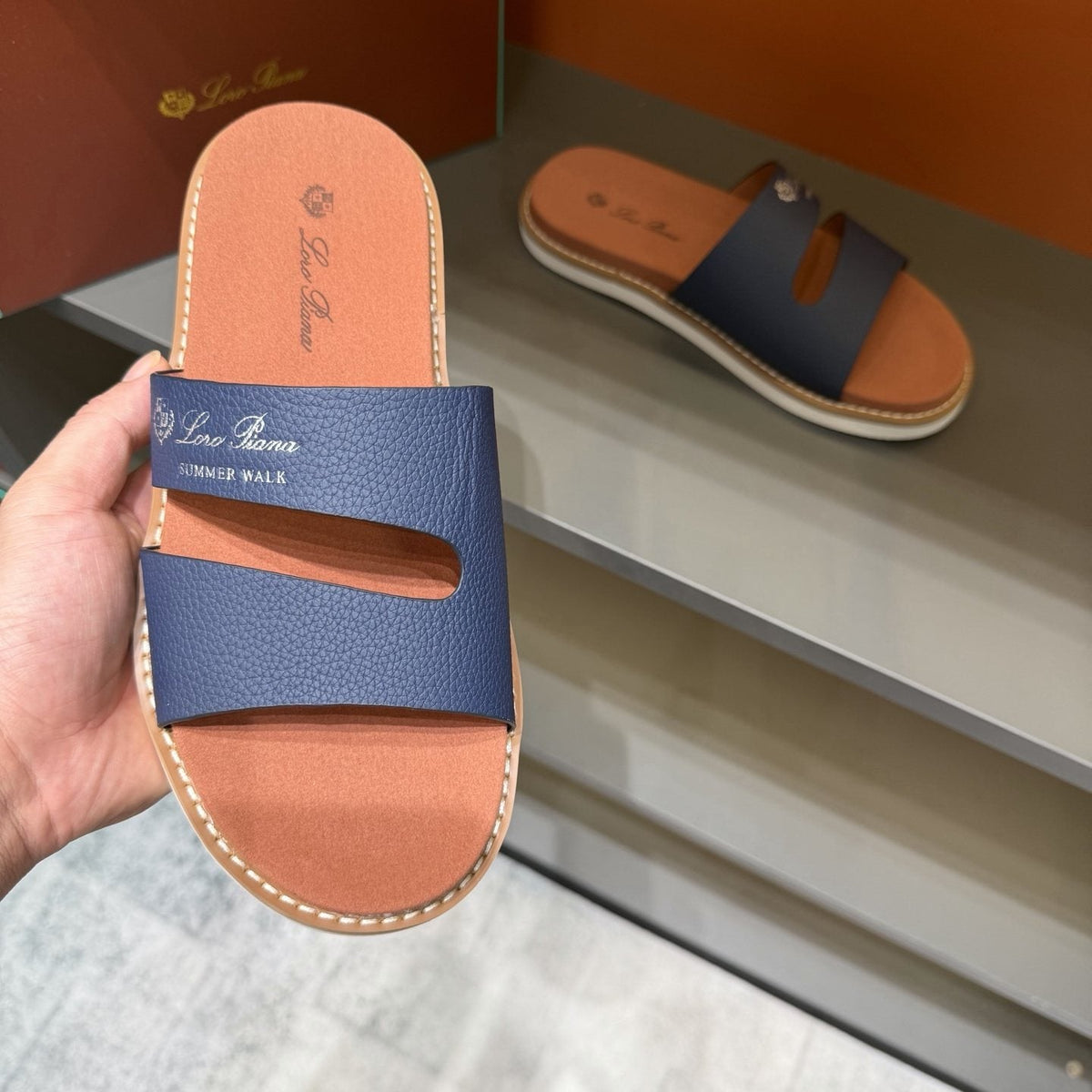Loro Piana Summer Walk Slotted Slide Sandals — model