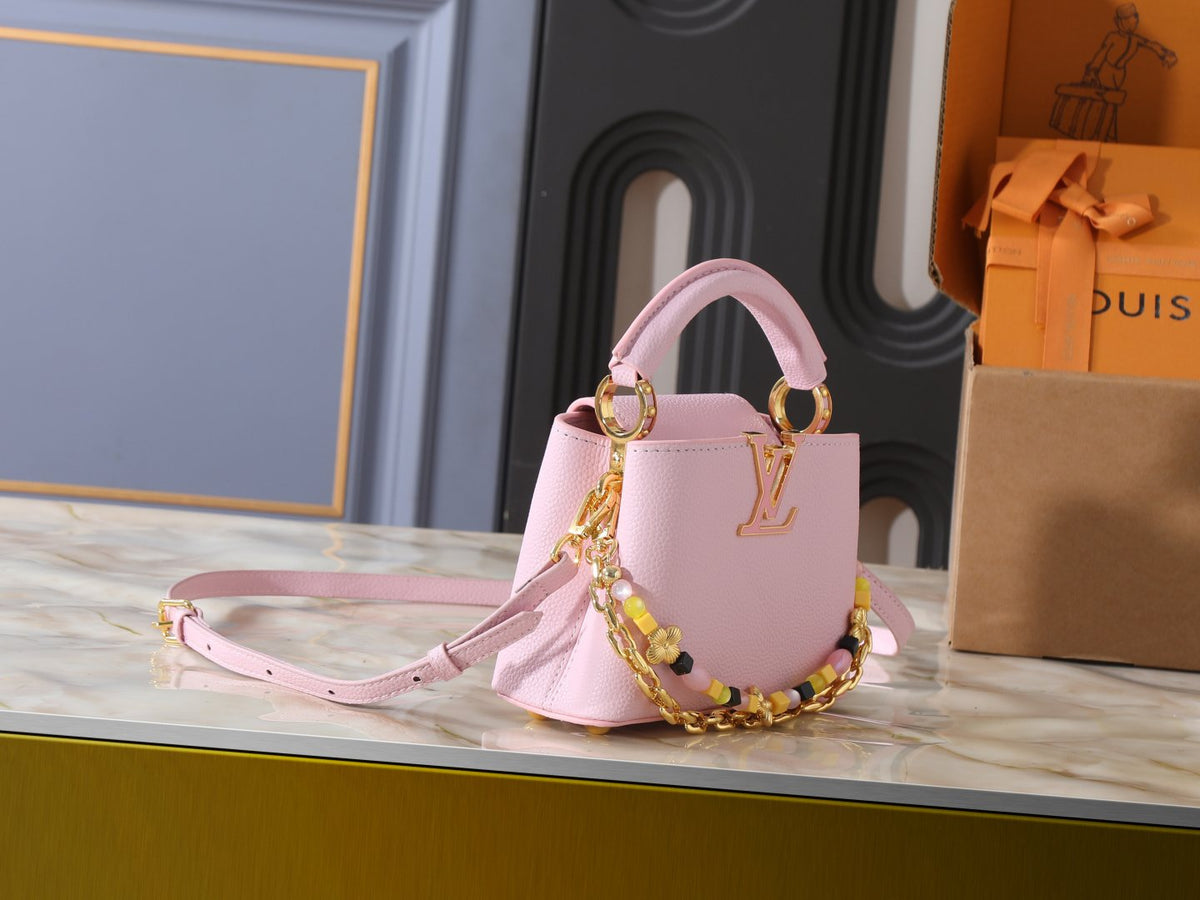 Louis Vuitton Capucines Pink Chain Top-Handle Bag — side