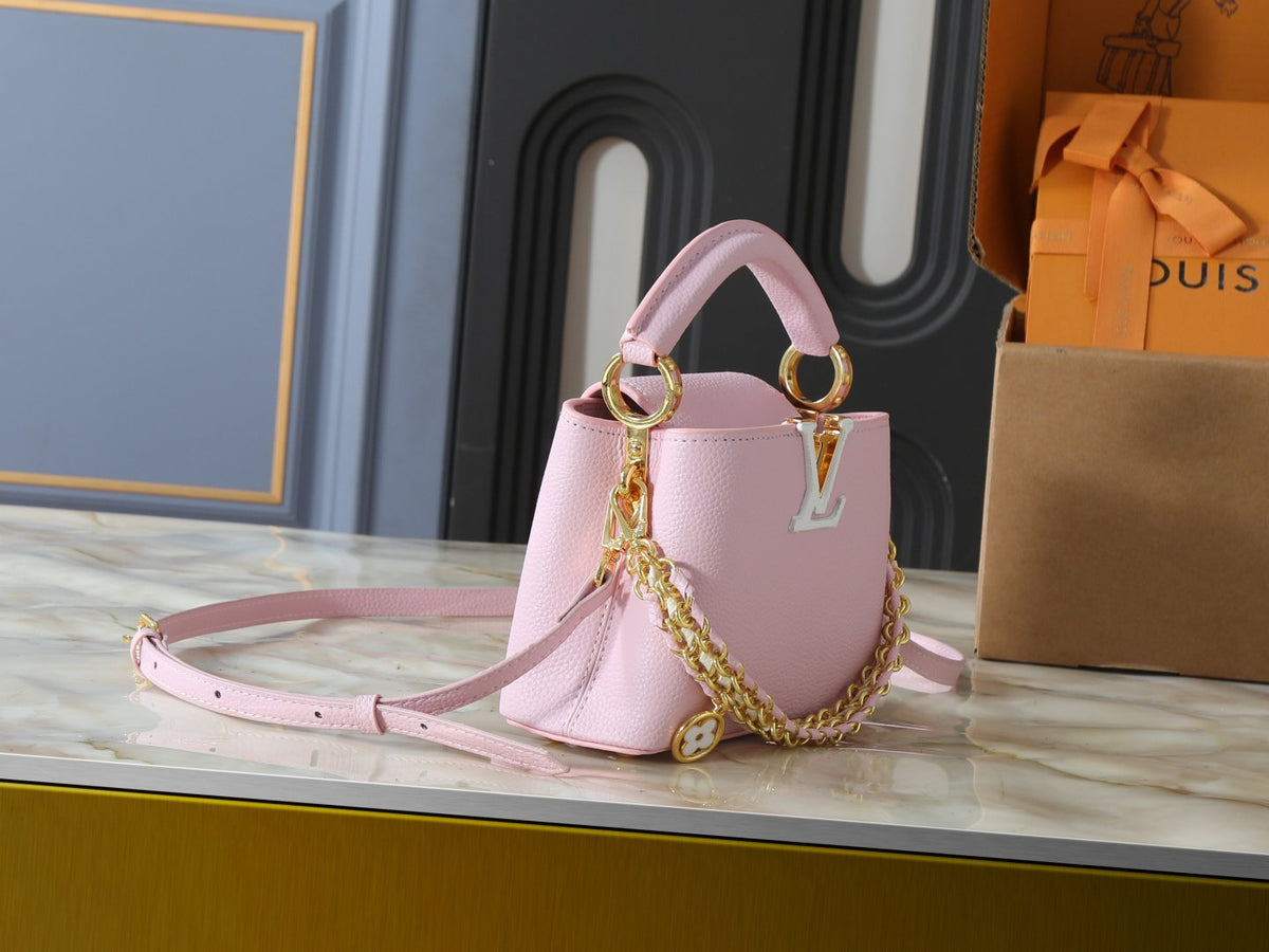 Louis Vuitton Capucines Pink Chain Top-Handle Bag — side