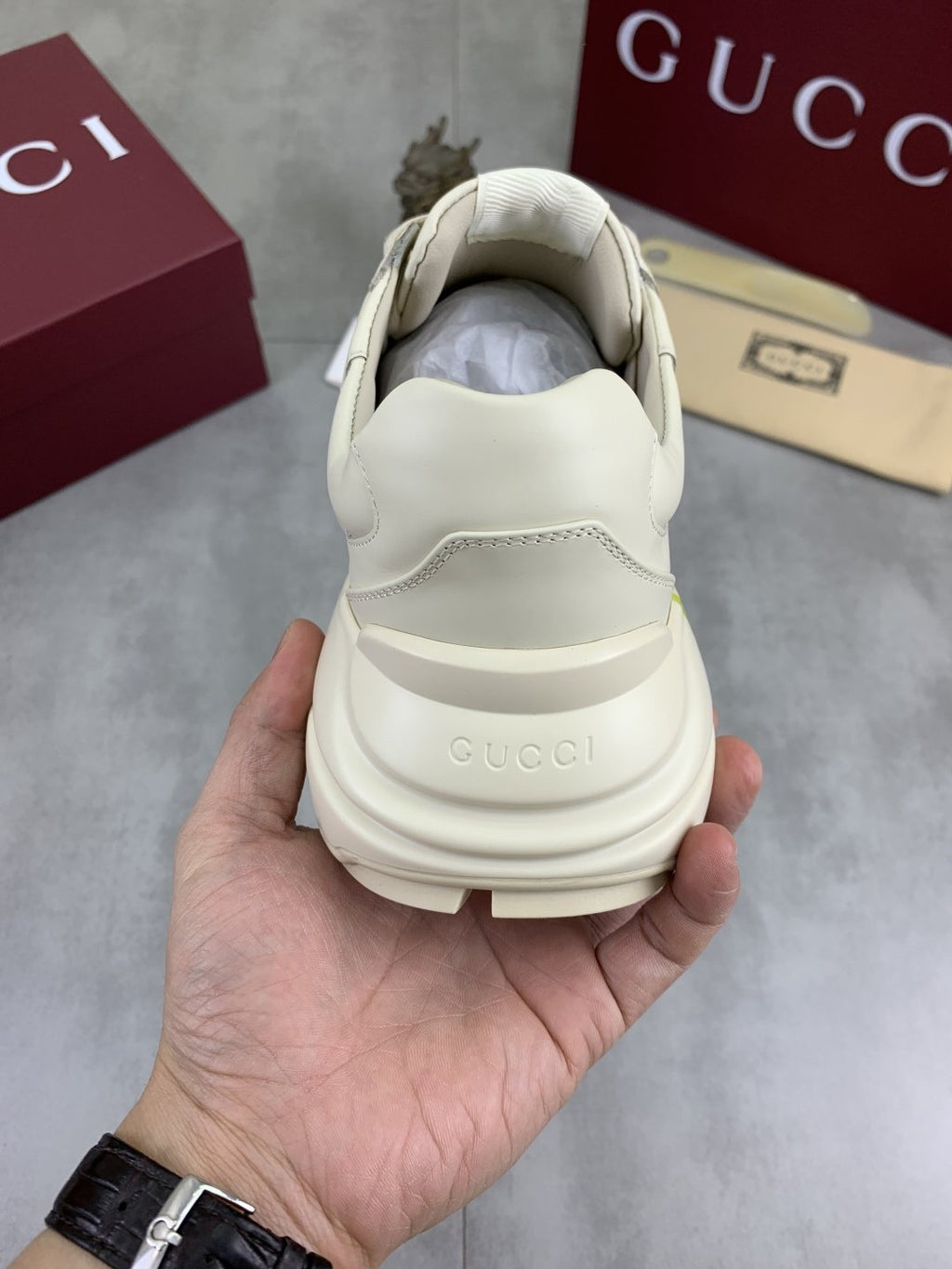 Gucci Cream and Green Chunky Sneakers — back