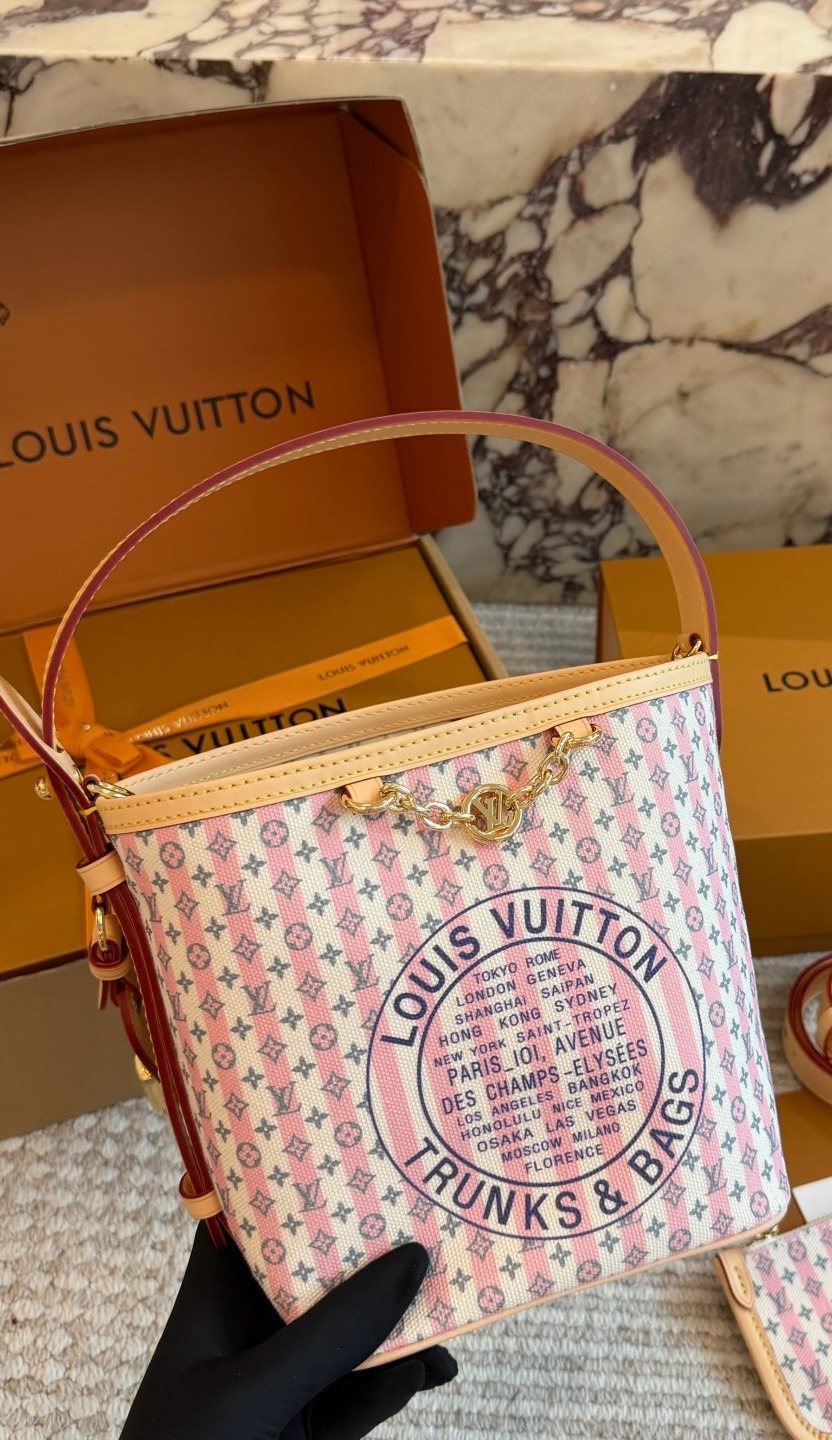 Louis Vuitton All In BB Pink Patterned Bucket Bag — front