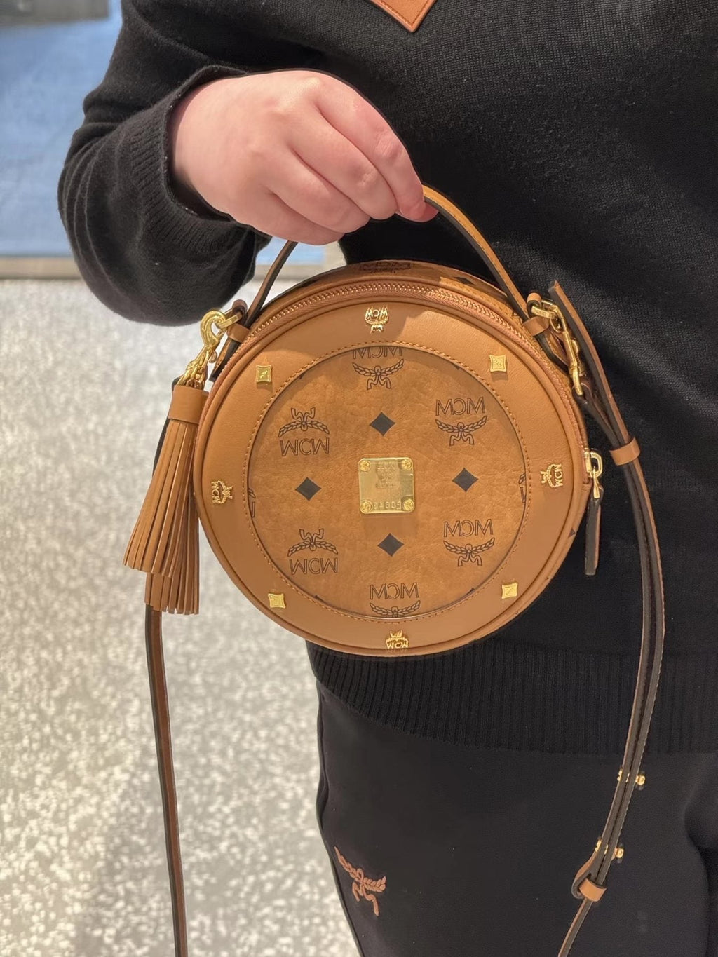 MCM Visetos Studded Circular Crossbody Bag — front