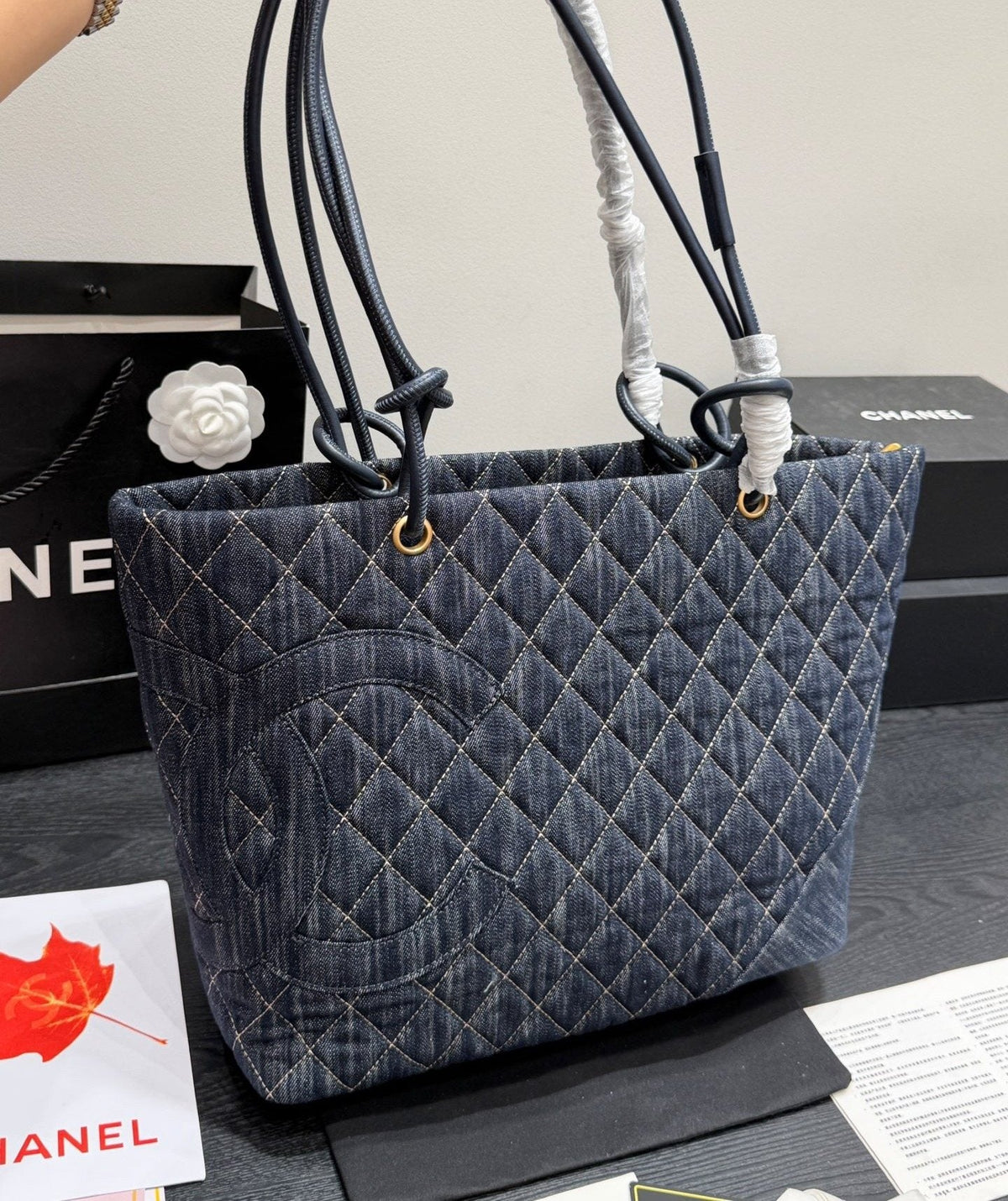 Chanel Cambon Quilted Denim Tote — front