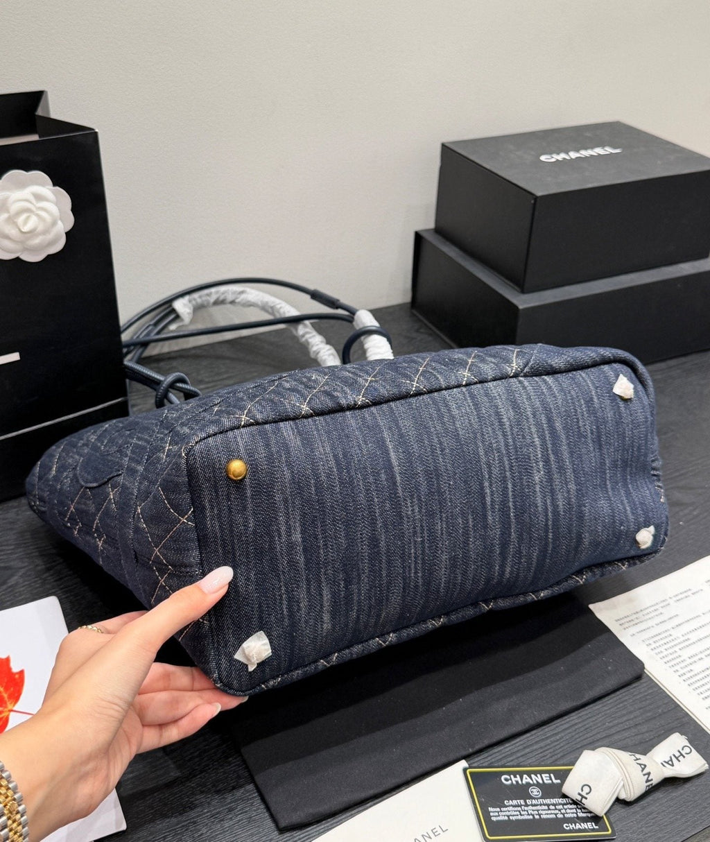 Chanel Cambon Quilted Denim Tote — detail