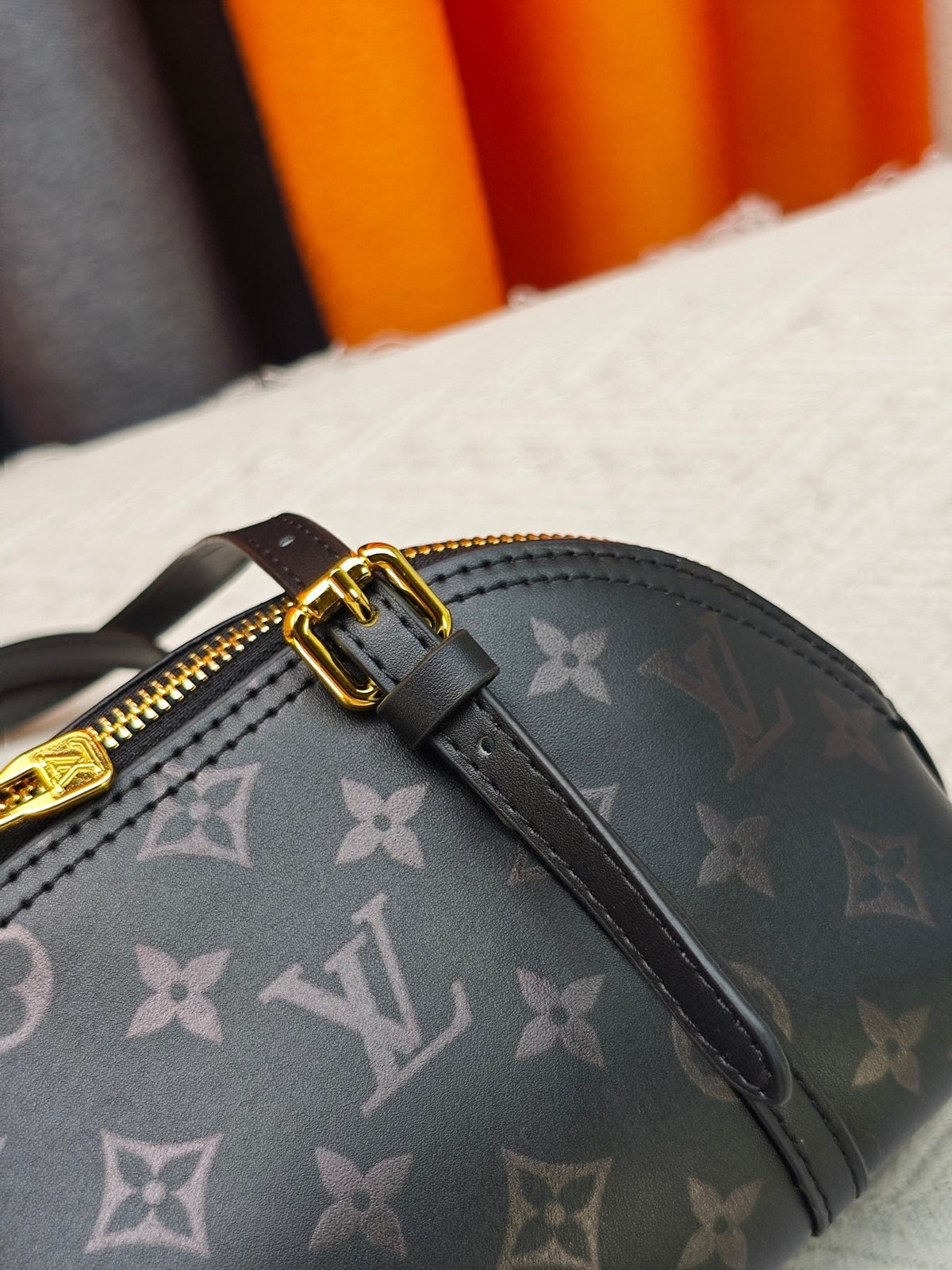 Louis Vuitton Dark Gray Monogram Domed Handbag — detail
