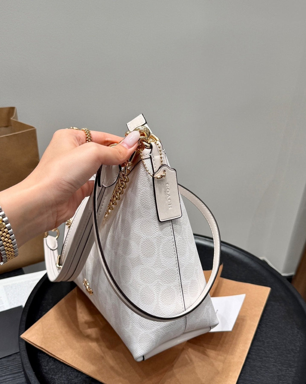 Coach Laurel Pale Cream Patterned Shoulder Bag — side