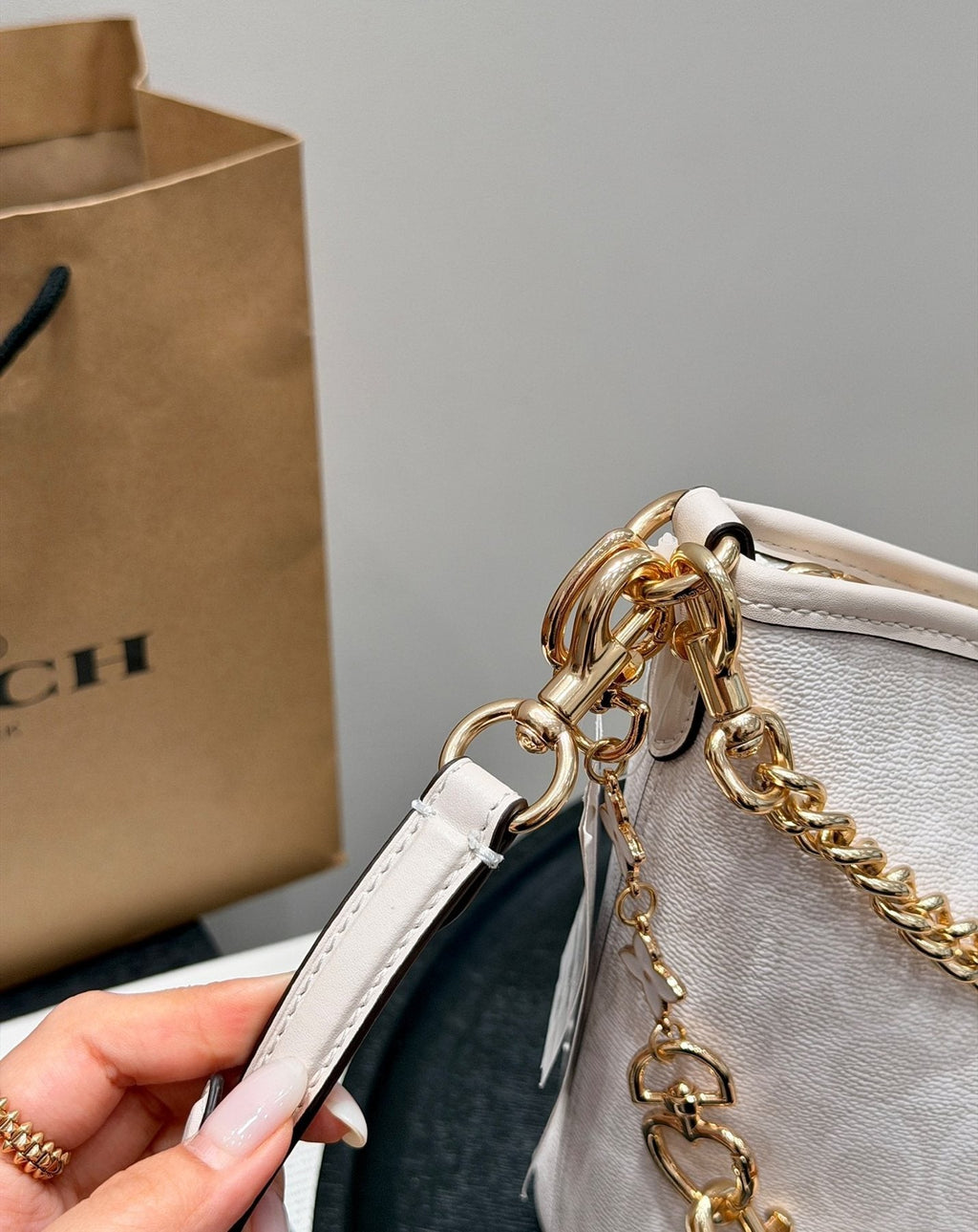 Coach Laurel Pale Cream Patterned Shoulder Bag — detail