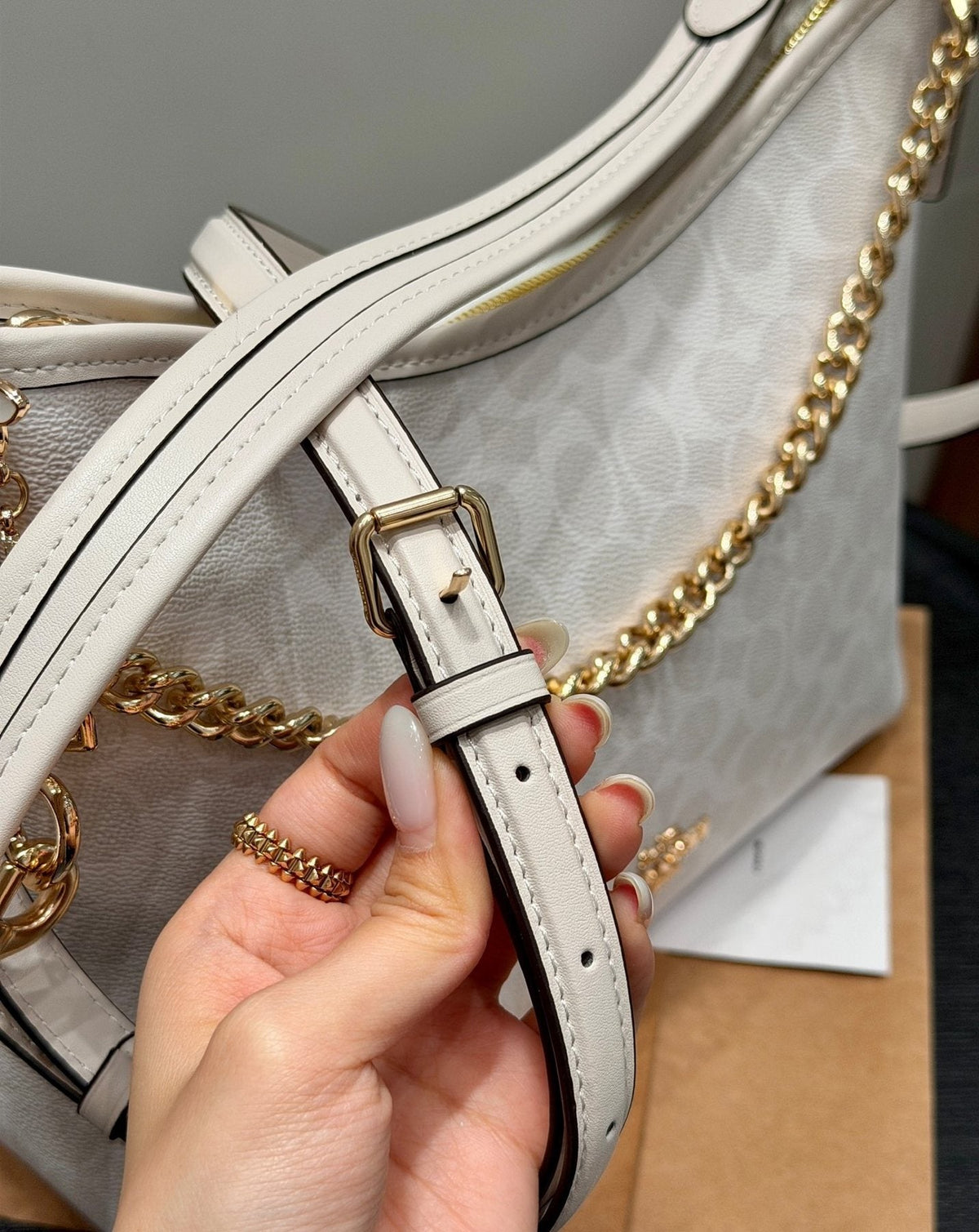 Coach Laurel Pale Cream Patterned Shoulder Bag — detail