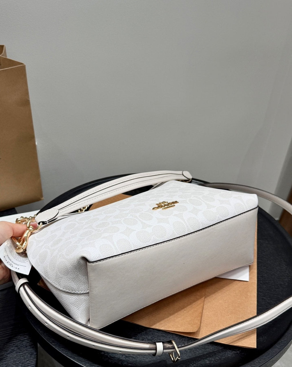 Coach Laurel Pale Cream Patterned Shoulder Bag — detail