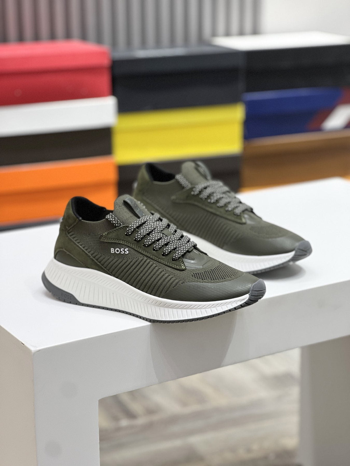 BOSS Men's Knit-Upper Ribbed-Sole Sneakers — front