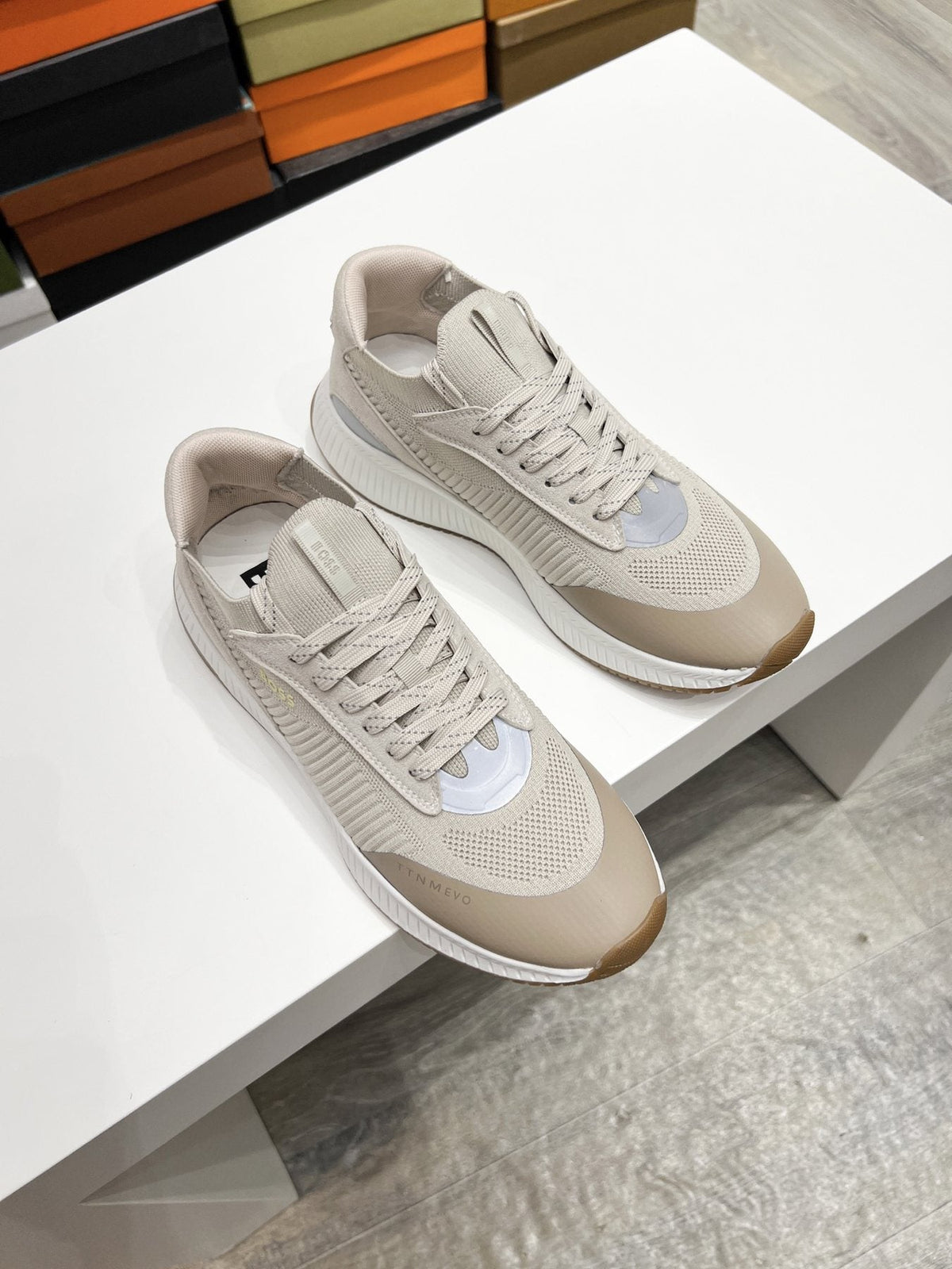 BOSS Men's Knit-Upper Ribbed-Sole Sneakers — front