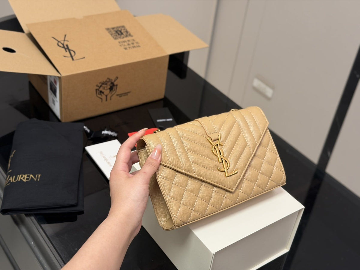 Saint Laurent Envelop Quilted Shoulder Bag — model
