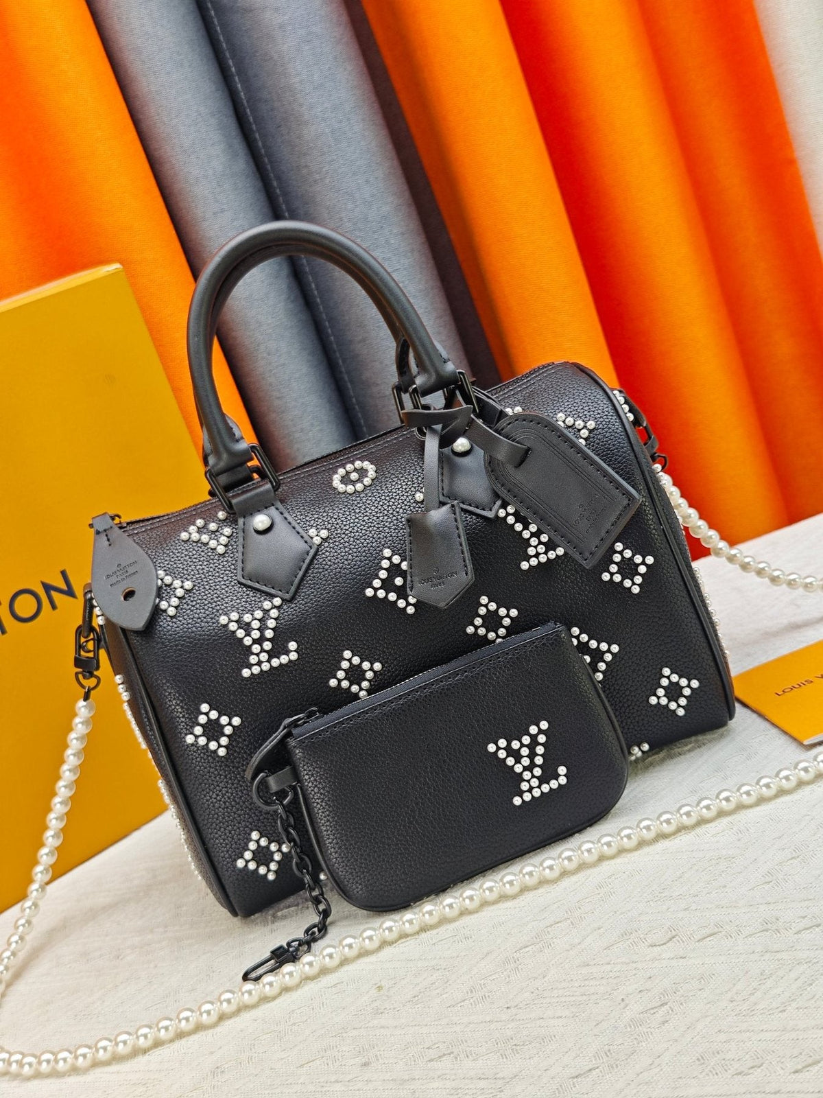 Louis Vuitton Speedy Bandoulière Pearl-Motif Handbag — front