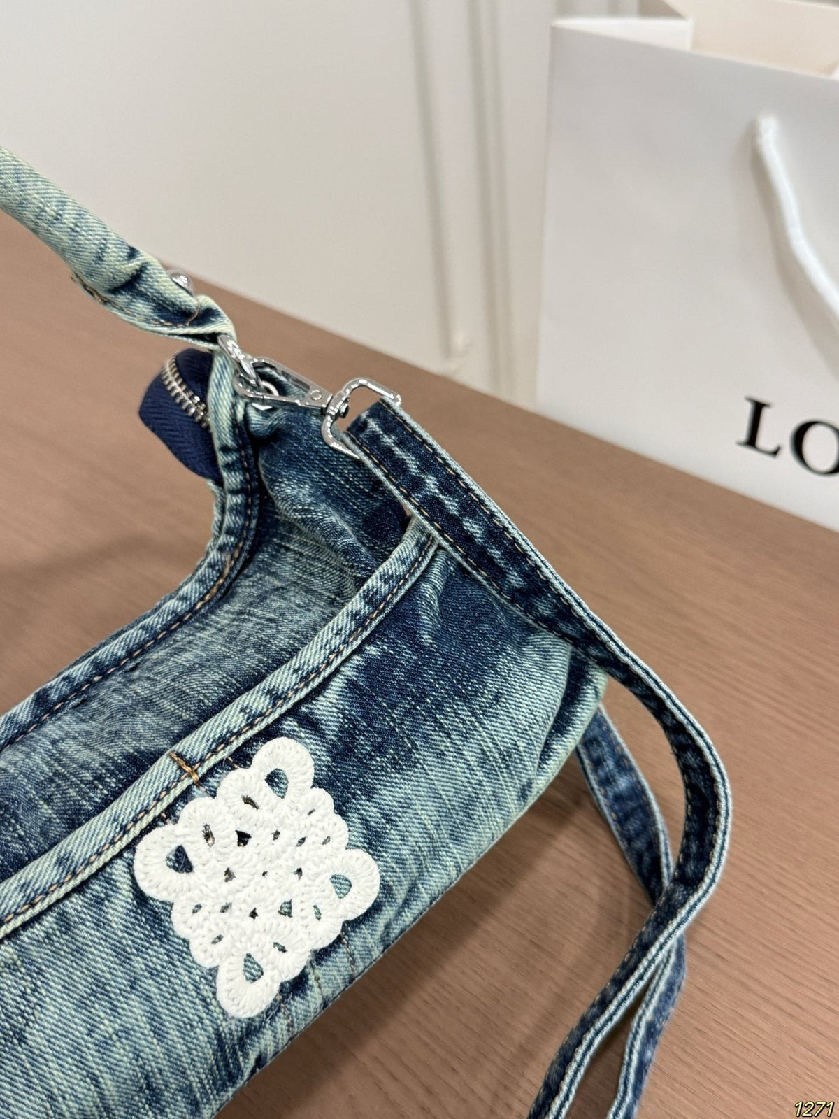 LOEWE Washed Denim Curved Shoulder Bag — detail