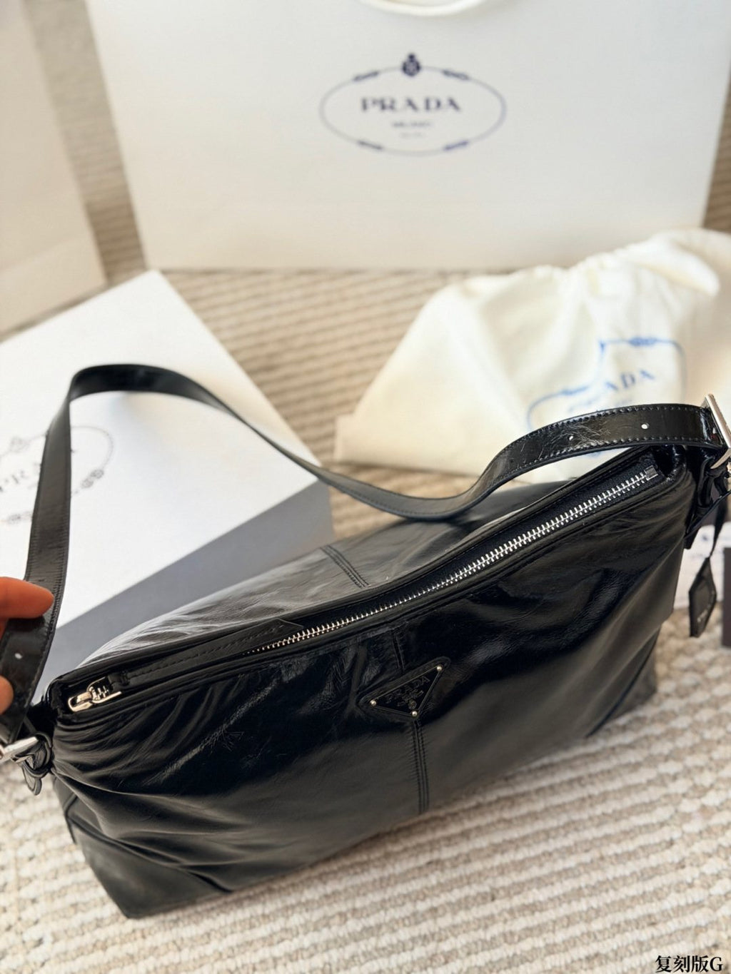 Prada Aimee Glossy Shoulder Bag — front