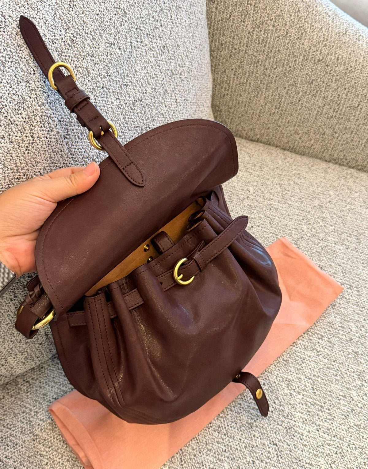 Miu Miu Rendez-Vouz Gathered Saddle Bag — detail