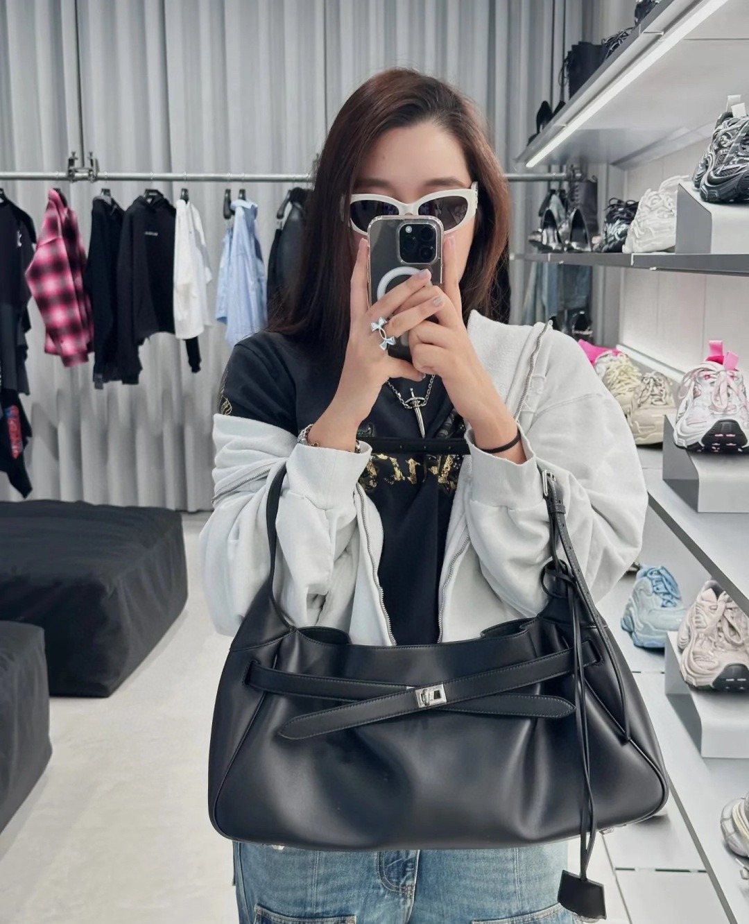 Balenciaga Belted Hobo Shoulder Bag — model