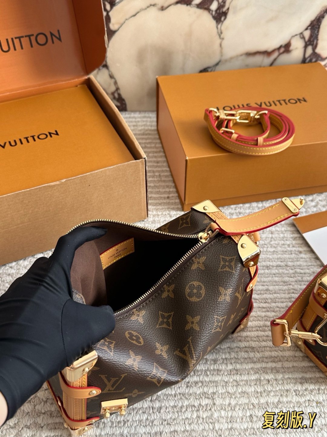 Louis Vuitton Side Trunk Monogram Handbag — front
