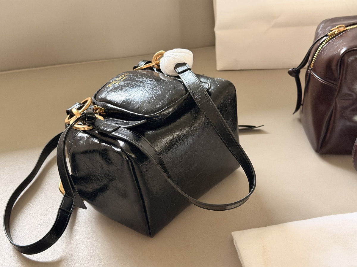Prada Glossy Front-Pocket Top-Handle Bag — back