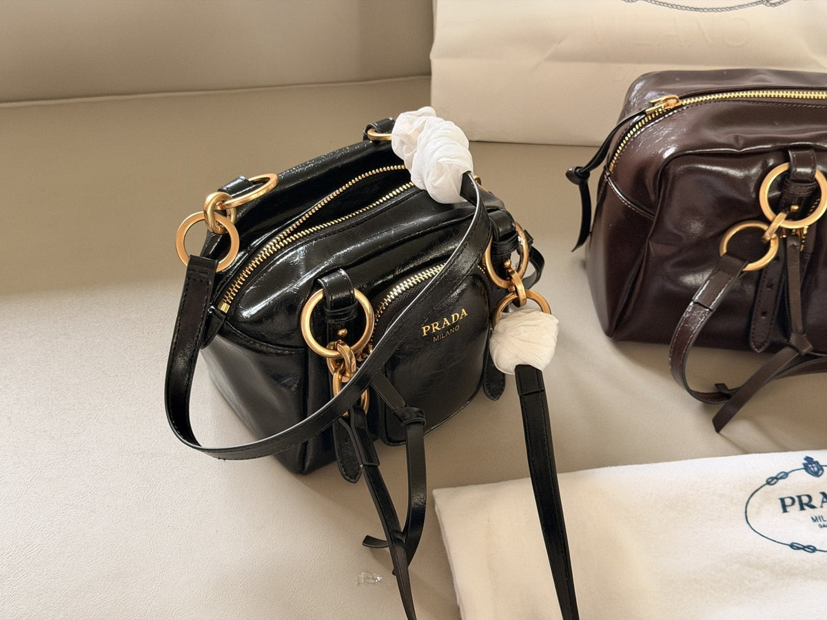 Prada Glossy Front-Pocket Top-Handle Bag — front