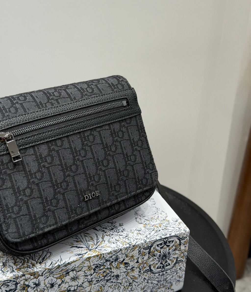 Dior Dark Monogram Flap Messenger Bag — detail