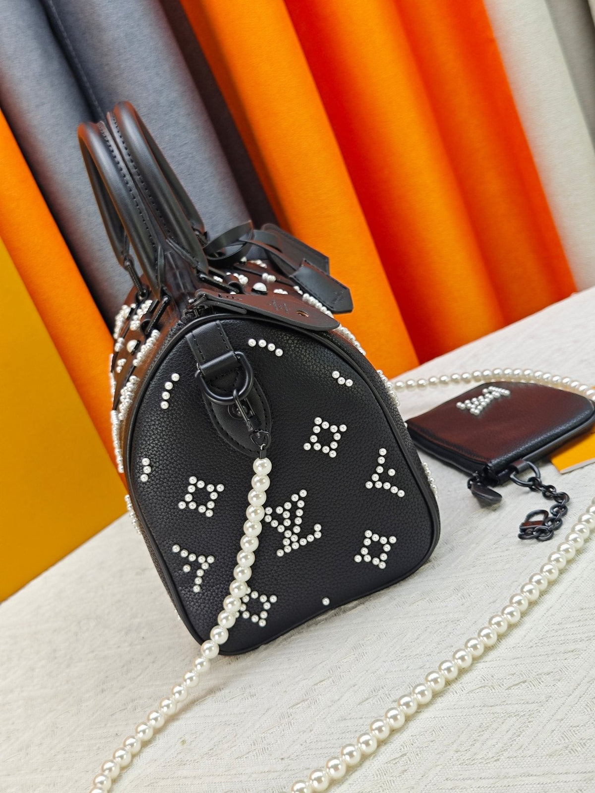 Louis Vuitton Speedy Bandoulière Pearl-Motif Handbag — side