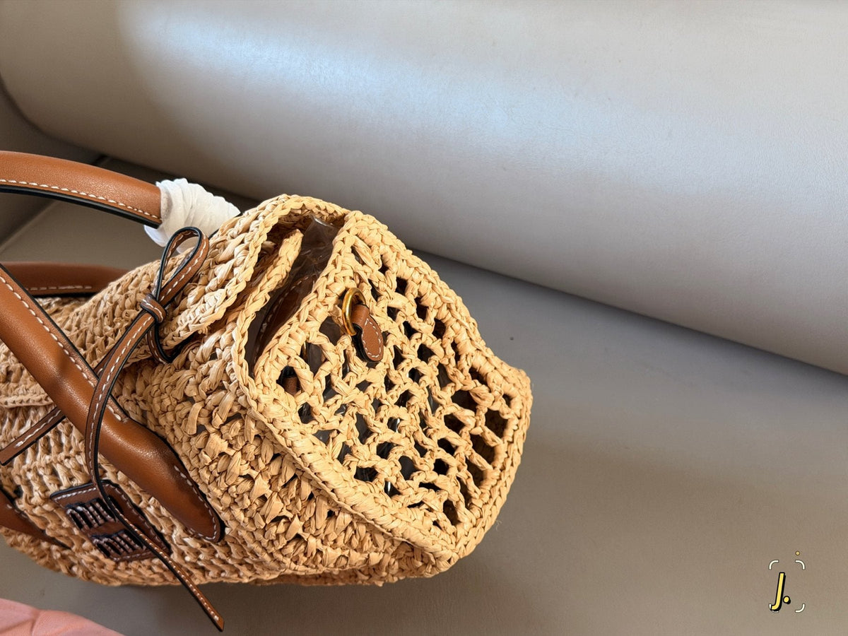 Miu Miu Open-Weave Basket Tote Bag — side