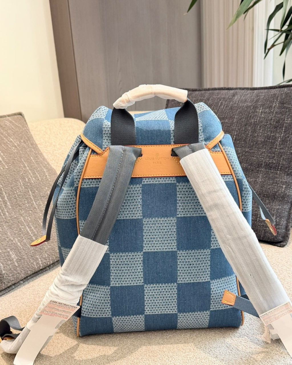 Louis Vuitton Checker-Pattern Flap Backpack — back