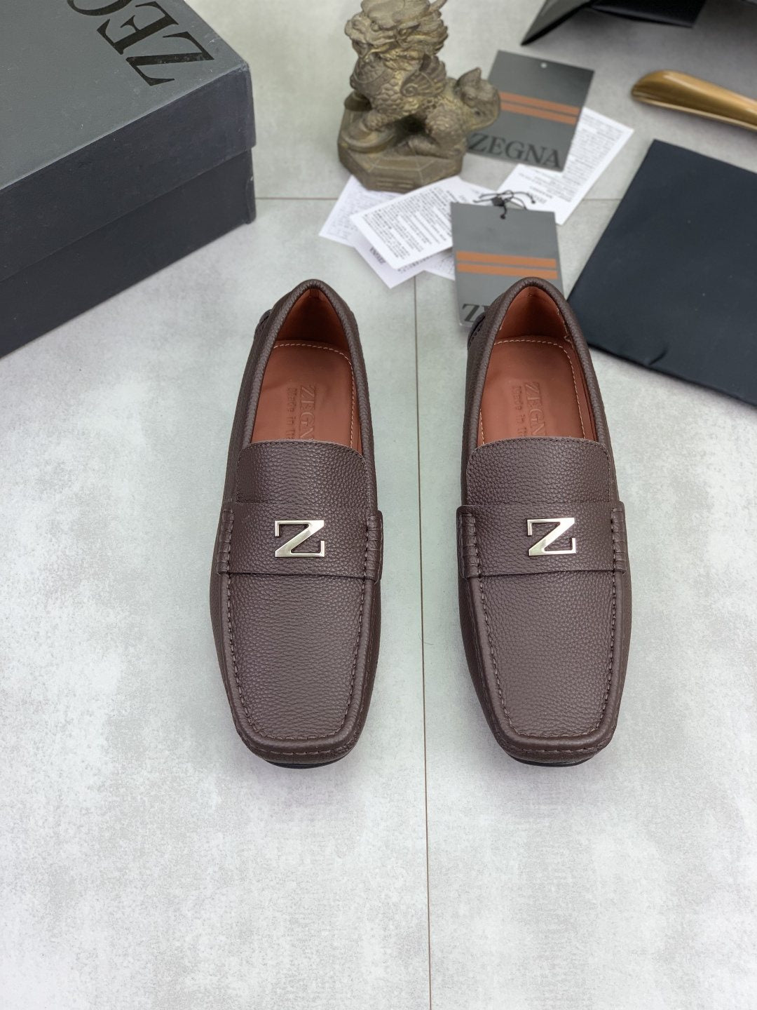 Zegna Square-Toe Leather Loafers — front