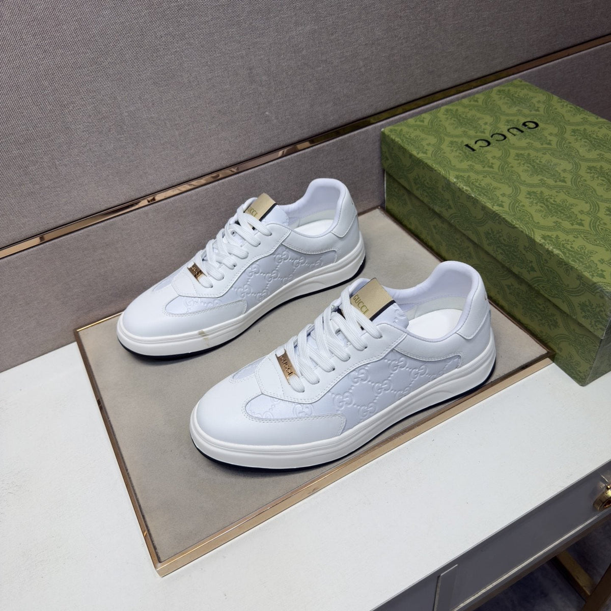 Gucci Men's Embossed Low-Top Sneakers — front