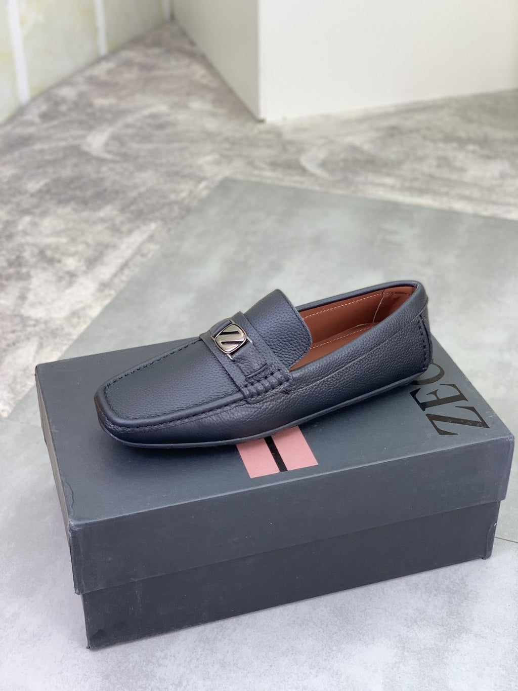 Zegna Square-Toe Leather Loafers — front