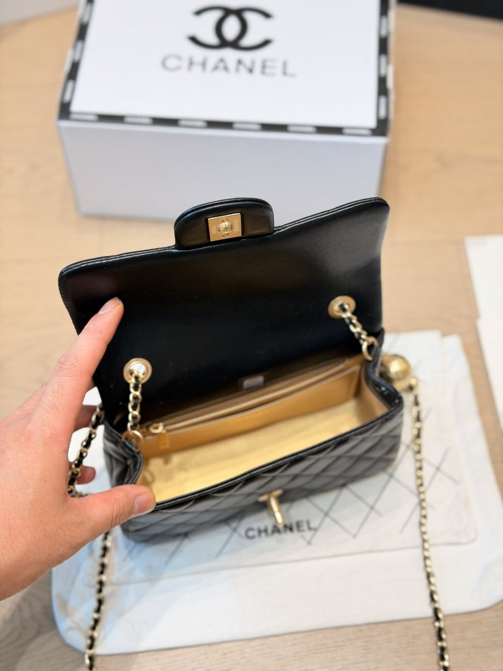 Chanel CF Quilted Flap Bag with Gold-Tone Ball Chain — front