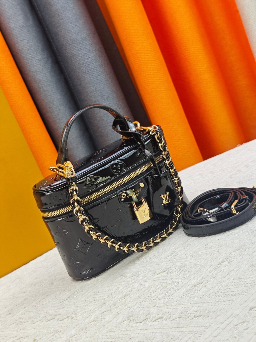 Louis Vuitton Vanity Chain Pouch in Glossy Black Monogram — front