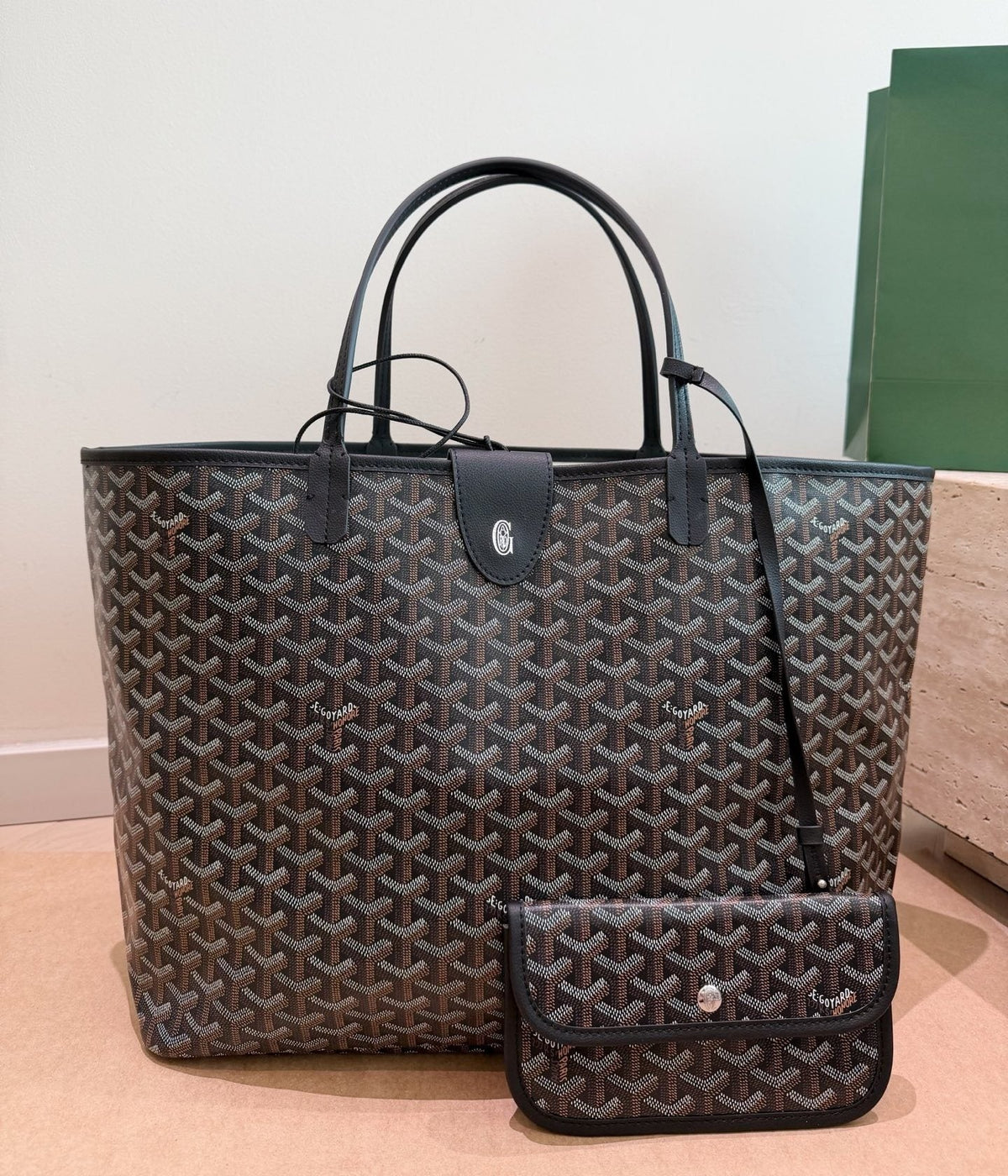 Goyard Geometric Pattern Tote with Tethered Pouch — front