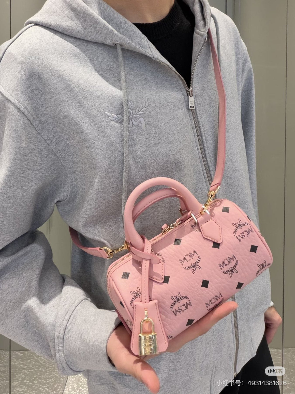 MCM Boston Printed Satchel Bag — model