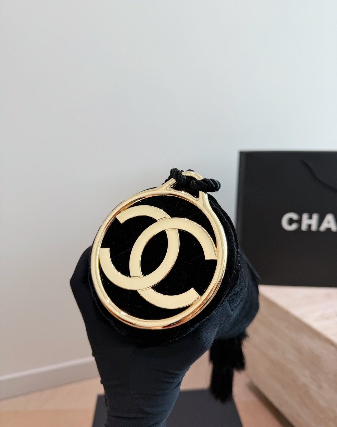 Chanel Quilted Velvet Barrel Shoulder Bag — side
