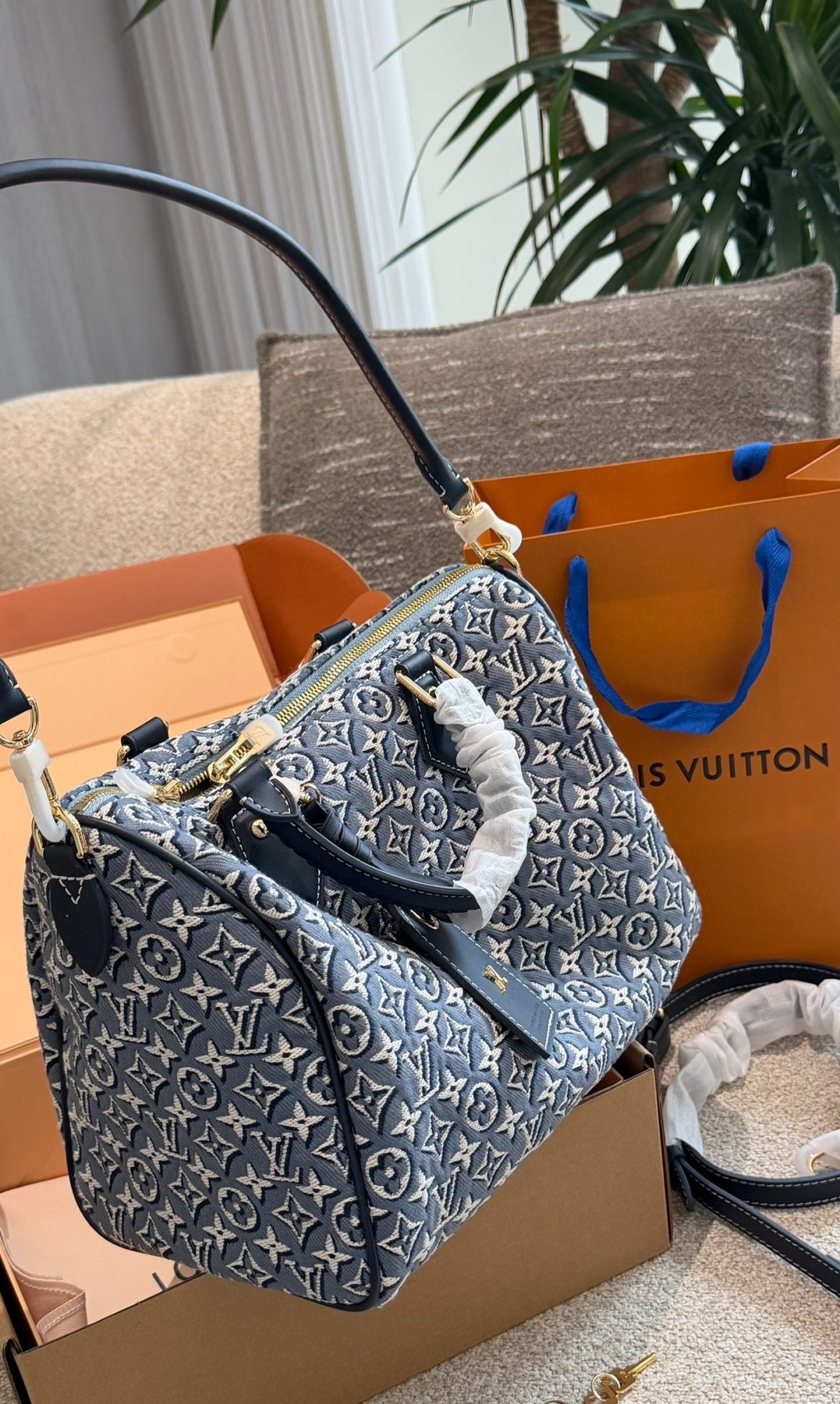 Louis Vuitton Speedy Monogram Denim Bag — side